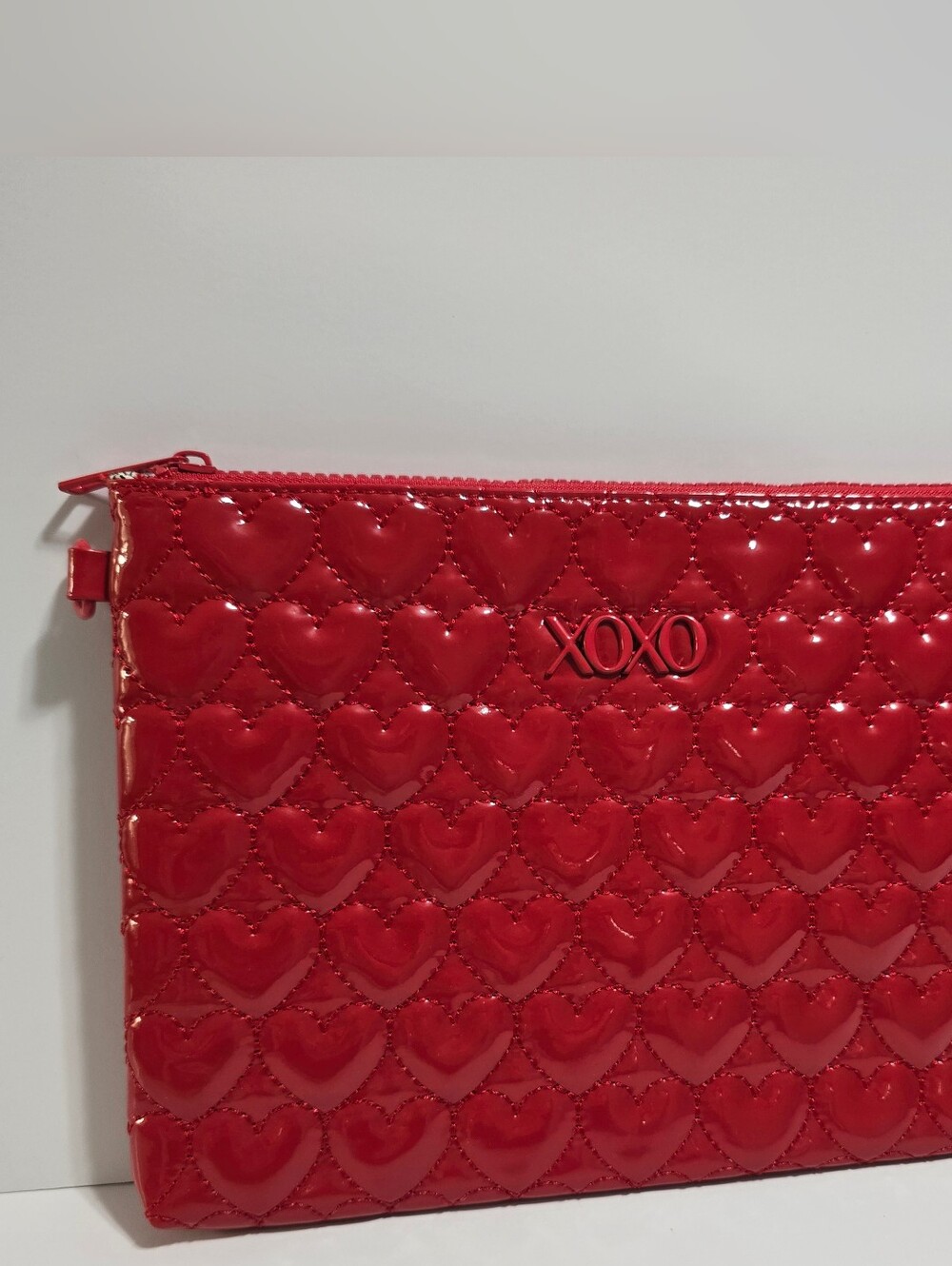 XOXO Red Quilted Heart Patent Pouch Ruby+ Cash Glow Up Makeup Bag